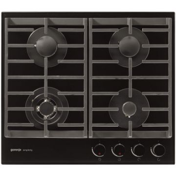 Plita incorporabila Gorenje GKTG6SY2B, Gaz, 4 Arzatoare, Aprindere electrica, Negru