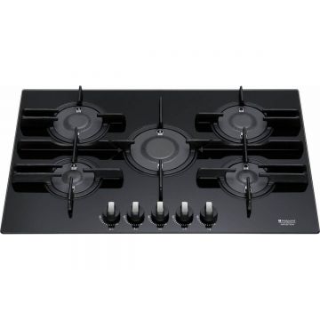 Plita incorporabila Hotpoint PKQ 755 D GH (K) /HA, gaz, 5 arzatoare Direct flame, aprindere electrica, negru