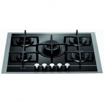 Plita incorporabila Whirlpool GOF 7523 SB, Gaz, 5 Arzatoare, Aprindere electrica, 73 cm, Negru/Argintiu