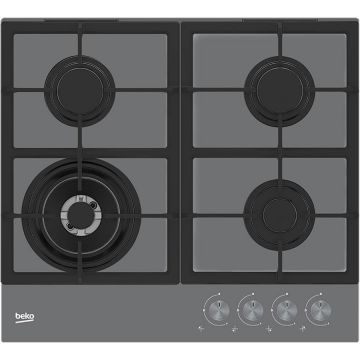 Beko Plita incorporabila Beko HILW64225SZG, Gaz, 4 Arzatoare, Arzator Wok, 60 cm, Gri Zara