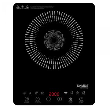 Samus Plita Electrica Vitroceramica cu Inductie Samus PSVFI-11BG1, 2000 W, Touch Control, 8 Functii de gatit, Reglaj temperatura si putere in 8 trepte, Temporizator, Negru