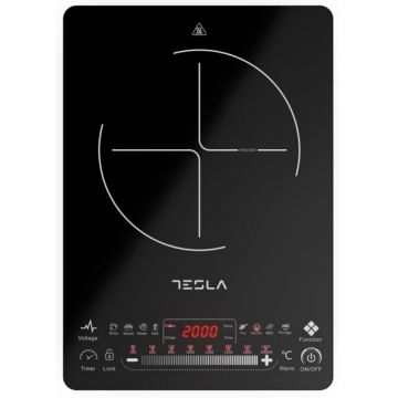 TESLA Plita portabila cu inductie Tesla IC400B, 2000 W, 25 x 25 cm, 8 niveluri putere, Negru