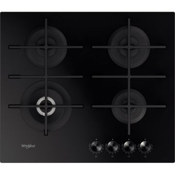 Whirlpool Plita incorporabila Whirlpool GOWL628NBEE, Gaz, 4 arzatoare, Gratare fonta, MultiStep, 60 cm, Negru