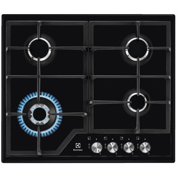 Electrolux Plita incorporabila Electrolux EGS6436K, Gaz, 4 arzatoare, Wok, Aprindere electica integrata, Gratare fonta, 60 cm, Negru