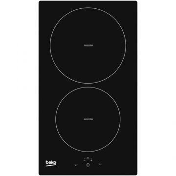 Plita incorporabila Beko HDMI32400DT, 3600 W, Inductie, 2 zone de gatit, Booster, Timer, Control touch, Stop & Go, SlimDesign, Indicator caldura reziduala, 30 cm (Negru)