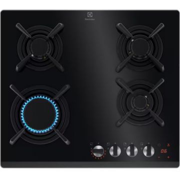 Plita incorporabila Electrolux KGG643753K, Gaz, Semnal sonor, 4 zone de gatit, 60 cm, Negru