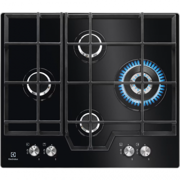 Plita incorporabila Electrolux KGG6456K, Gaz, 4 zone de gatit, Aprindere electrica, Arzator Wok, 60 cm (Negru)