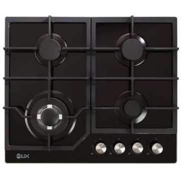 Plita incorporabila LDK Almeria Wok JZ4BK60, Gaz, 4 arzatoare, Aprindere electrica, WOK, Gratare fonta, Siguranta, 60 cm (Negru)