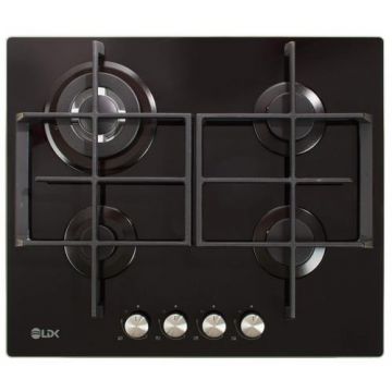 Plita incorporabila LDK Cordoba WOK JZ4BK60, Gaz, 4 arzatoare, WOK, Aprindere electrica, Gratare fonta, Siguranta, 60 cm (Negru)