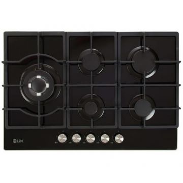 Plita incorporabila LDK Granada WOK JZ5BK75, Gaz, 5 arzatoare, WOK, Aprindere electrica, Gratare fonta, Siguranta, 75 cm (Negru)