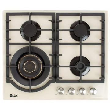 Plita incorporabila LDK Toledo WOK JZ4BEIGE60, Gaz, 4 arzatoare, WOK, Aprindere electrica, Gratare fonta, Siguranta, 60 cm (Bej)