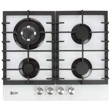 Plita incorporabila LDK Toledo WOK JZ4WHITE60, Gaz, 4 arzatoare, WOK, Aprindere electrica, Gratare fonta, Siguranta, 60 cm (Alb)