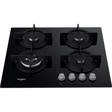 Whirlpool Plita incorporabila Whirlpool GOR 625/NB, Gaz, 4 arzatoare, Siguranta arzatoare, Wok, Gratare fonta, 60 cm, Negru