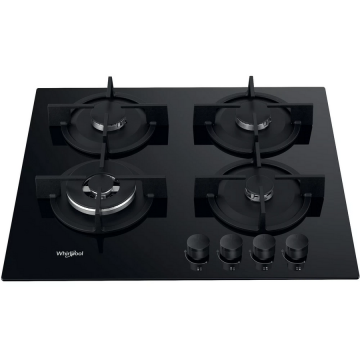 Whirlpool Plita incorporabila Whirlpool GOR 625/NB1, Gaz, 4 arzatoare, Siguranta arzatoare, Wok, Gratare fonta, 60 cm, Negru